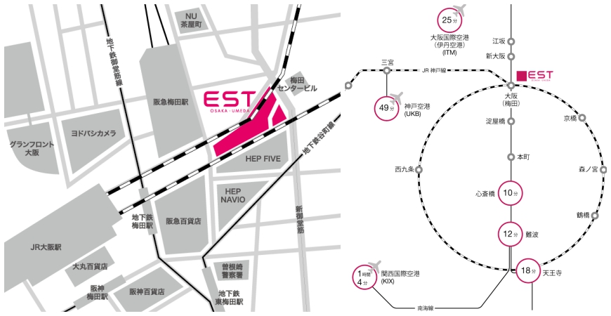大阪梅田「EST」地理位置示意圖