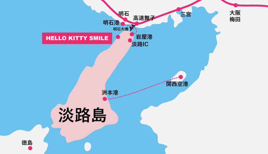 日本兵庫淡路島大型「HELLO KITTY SMILE」海景主題餐廳示意地圖