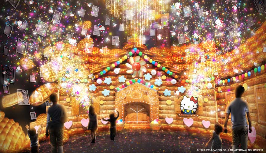 日本兵庫淡路島大型「HELLO KITTY SMILE」海景主題餐廳的藝廊與光雕投影劇院