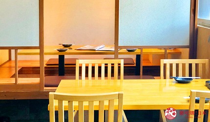 大阪難波海鮮大餐店家推薦「知床漁場 道頓堀店」的店內餐桌座位