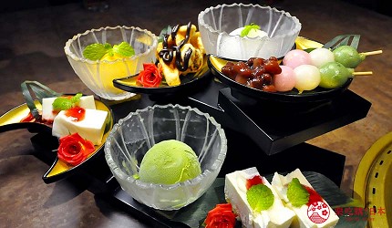 京都河原町和牛燒肉推薦「焼肉どうらく 京都六角通り店」的甜點5段豪華拼盤